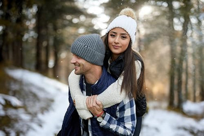 Funky Junque Women’s Winter Detachable Pom Beanie – Warm Knit Hat with Removable Faux Fur Pom, Soft Stretch Acrylic Cozy Cap - color: Ivory