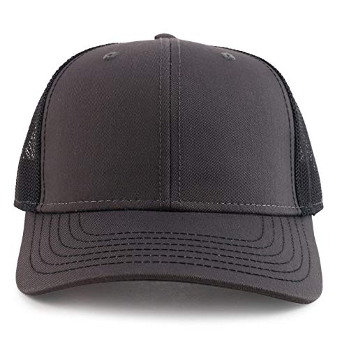 Armycrew Oversize XXL Low Profile Two Tone Mesh Back Trucker Baseball Cap - color: Charcoal Black