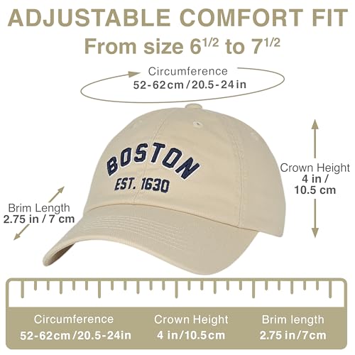 E BY ELIDAN Boston EST 1630 Dad Hat, Embroidered Cotton Baseball Cap - color: Stone Est 1630