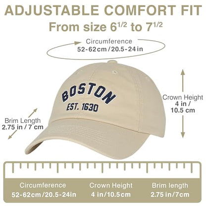 E BY ELIDAN Boston EST 1630 Dad Hat, Embroidered Cotton Baseball Cap - color: Stone Est 1630