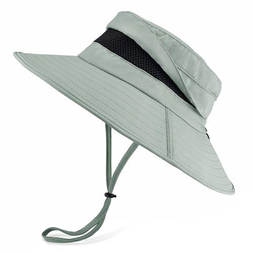 Men's UPF 50+ Waterproof Wide Brim Boonie Hat, Sun & Rain Protection - color: Light Green (No Waterproof)