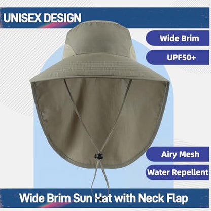 Home Prefer Outdoor UPF50+ Sun Hat Wide Brim Mesh Fishing Hat with Neck Flap - color: Pea Green