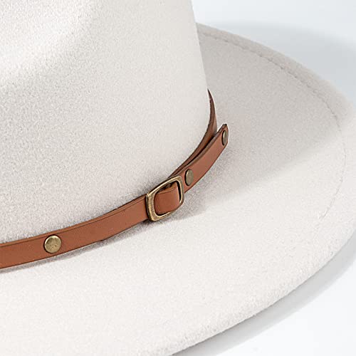 DRESHOW Women Classic Felt Fedora Wide Brim Floppy with Belt Buckle Panama Hat - color: 1 Pc Fedora Hat: Beige