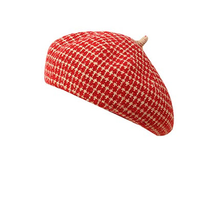 Women Winter Classic Beret Hat Newsboy Cap Painter Hats Houndstooth Beret Hats - color: Jd05 Red