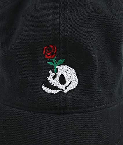 Riot Society Mens Embroidered Adjustable Dad Hat - color: Skull Rose (Black)