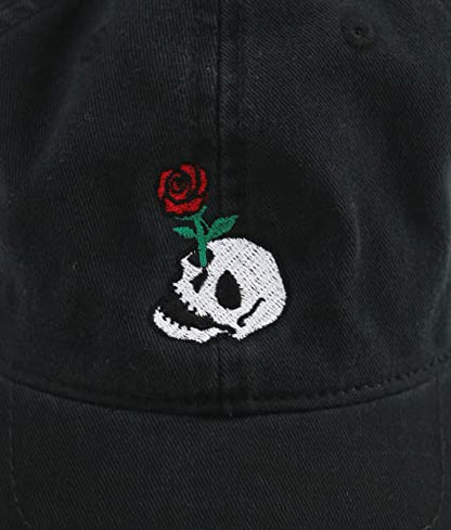 Riot Society Mens Embroidered Adjustable Dad Hat - color: Skull Rose (Black)