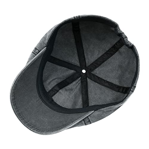 VOBOOM Cotton Washing Flat Cap Cabbie Hat Gatsby Ivy Irish Hunting Newsboy - color: Washed Black