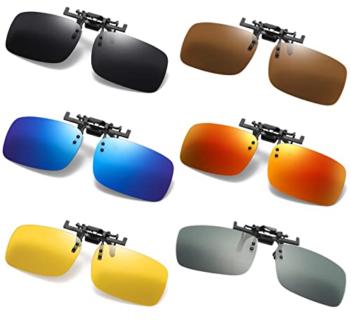 Clip on Flip up Polarized Lens For Prescription Glasses UV Protection Sunglasses (Clear lenses not Polarized) - color: N44 6pcs Multicolor D