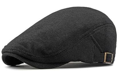 DIYDECAL Mens Flat Cap Newsboy Cap Adjustable Ivy Driving Scally Hat for Men Women - color: Black
