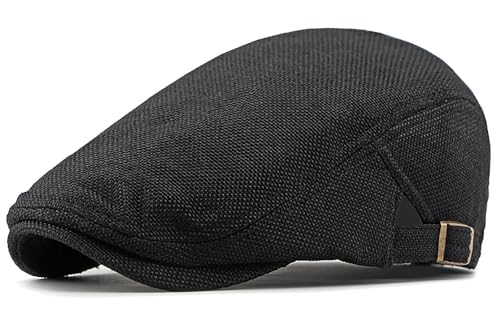 DIYDECAL Mens Flat Cap Newsboy Cap Adjustable Ivy Driving Scally Hat for Men Women - color: Black