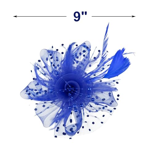 JUNBESTN Fascinators Hat Tea Party Headwear for Women Flower Mesh Feathers Headband - color: Blue