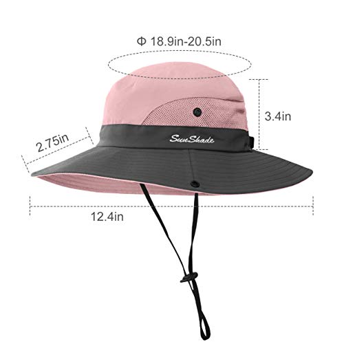 LCZTN Kids Ponytail Sun Hat Wide Brim UV Protection for Girls Beach Bucket Cap - color: Light Pink, size: Medium