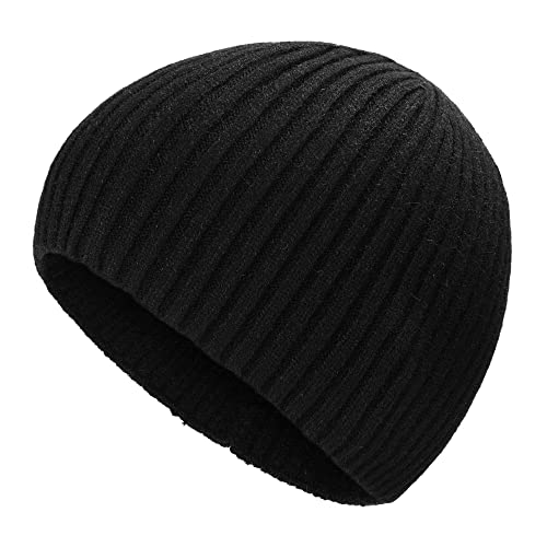 ZLYC Men Winter Knit Fisherman Beanie Hat Fashion Warm Daily Skull Cap - color: Solid Black