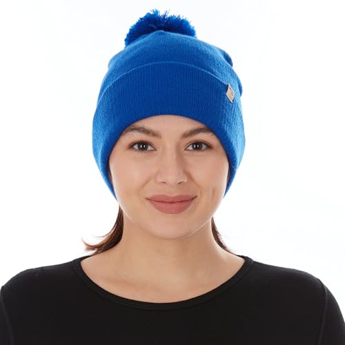 100% Merino Wool - Midweight Cuff Pom Beanie - Winter Pom Pom Hat - color: Royal Blue
