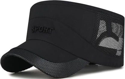 Cadet Army Cap Mesh Quick Qry Flat Top Cap Military Hat for Men Women - color: Black