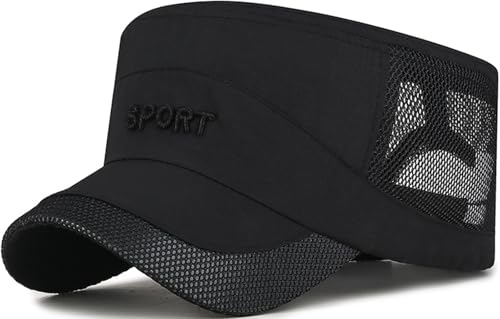 Cadet Army Cap Mesh Quick Qry Flat Top Cap Military Hat for Men Women - color: Black
