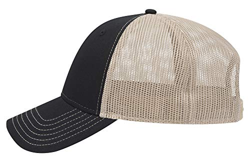 OTTO 6 Panel Low Profile Contrast Vertical Mesh Back Cap - color: Blk/Blk/Kha