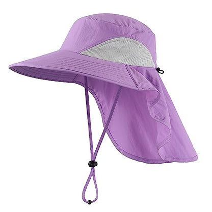 Home Prefer Outdoor UPF50+ Sun Hat Wide Brim Mesh Fishing Hat with Neck Flap - color: Purple