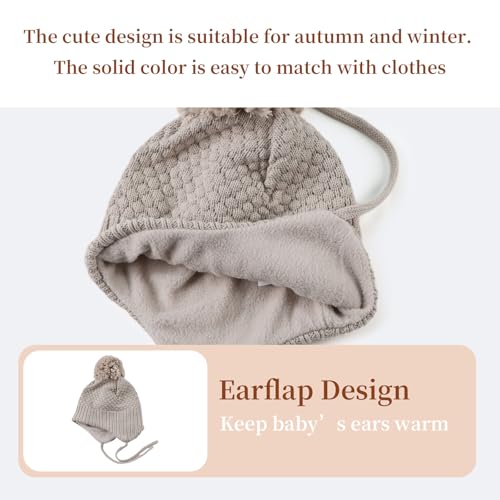 Baby Girl Winter Hats Pompom Infant Boys Beanie Knitted Kid Hat - color: Beige, size: 6-24 Months
