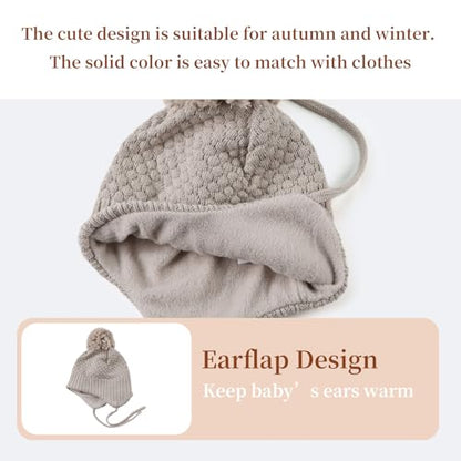 Baby Girl Winter Hats Pompom Infant Boys Beanie Knitted Kid Hat - color: Beige, size: 6-24 Months
