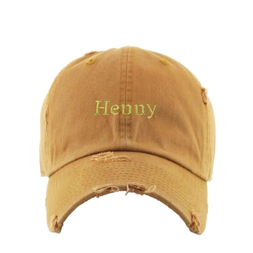 Henny Vintage Baseball Cap Embroidered Cotton Adjustable Distressed Dad Hat - color: Yellow Mustard