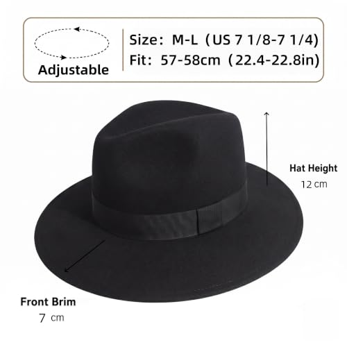 Felt Fedora Hat for Men Women, Vintage 1920s Gangster Style, Dress Hat - color: Black