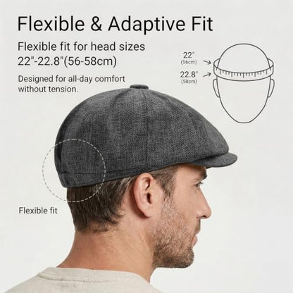 ZLYC Newsboy Cap for Men Summer Flat Cap Lightweight Beret Hat - color: Solid Dark Gray