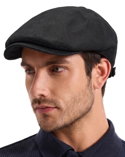 ZLYC Newsboy Cap for Men Summer Flat Cap Lightweight Beret Hat - color: Buckle Black