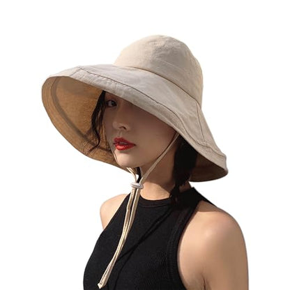 Wide Brim Bucket Hat - UPF50+ Protection Travel Beach Sun Hat with Semi-Rigid Adjustable Foldable Brim - color: Wheat