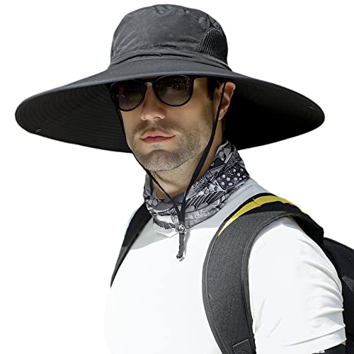 HUAMULAN Men Women 6" Wide Brim Sun Protection Hat Summer Fishing Hats - color: Hn002-black