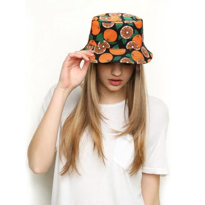 Bucket Hat for Women Men, Cotton Reversible Double Side Wear Sun Hats Beach Fisherman Hat - color: Orange