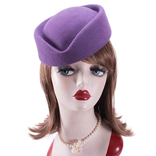Lawliet Wool Stewardess Air Hostesses Pillbox Hat Millinery Teardrop Fascinator Base A040 - color: Purple