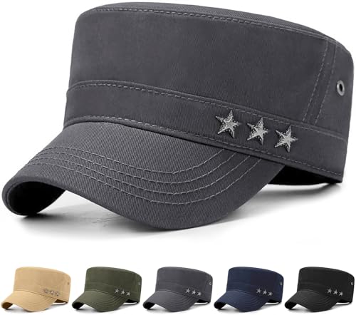 Initlove Cadet Army Cap Military Unisex Flat Top Hat for Men Women - color: Star Grey