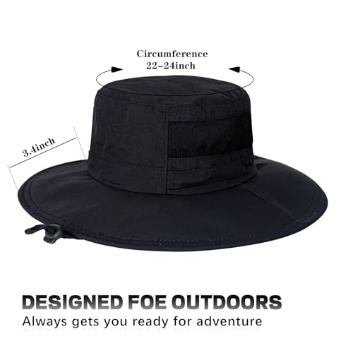 Sun Hat for Men/Women, UPF 50+ Fishing Hat,Waterproof Wide Brim Bucket Hat Foldable Boonie Hat for Hiking Garden Safari Beach - color: Black