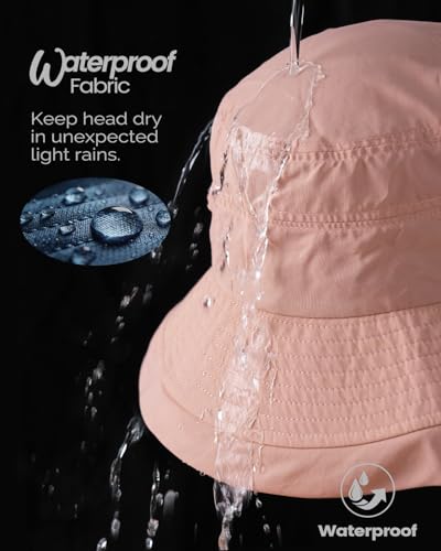 Bucket Sun Hat for Women, UPF 50+ Wide Brim, Packable, Waterproof Rain Hat for Hiking Outdoor Travel - color: Pink