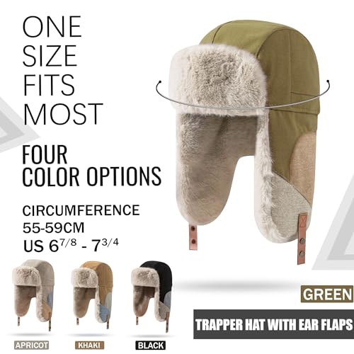 Croogo Cold Weather Eskimo Hats Trapper Hat Winter Thick Furry Ushanka Russian Hat Windproof Ski Trooper Hat with Ear Flap - color: Pl20-green