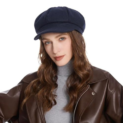 ZLYC Women Classic Newsboy Cap Visor 8 Panel Gatsby Cabbie Paperboy Hat - color: Navy