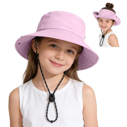 ZOORON Kids UPF 50+ Sun Hat for Boys Girls Wide Brim Lightweight Bucket Hat for Hiking Beach Safari, Quick Dry Adjustable - color: 1pack-light Purple
