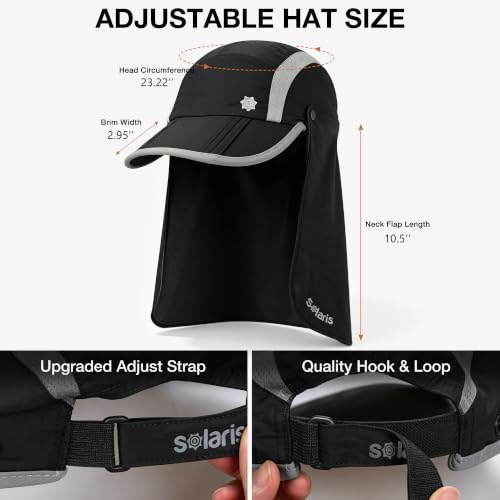 Solaris UPF 50+ Running Cap Mesh Baseball Hat Foldable Unisex - color: Black, size: Shield