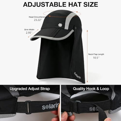 Solaris UPF 50+ Running Cap Mesh Baseball Hat Foldable Unisex - color: Black, size: Shield