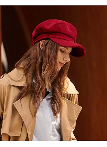 Newsboy Caps for Women Classic Beret Hats Autumn Winter Cap - color: Red