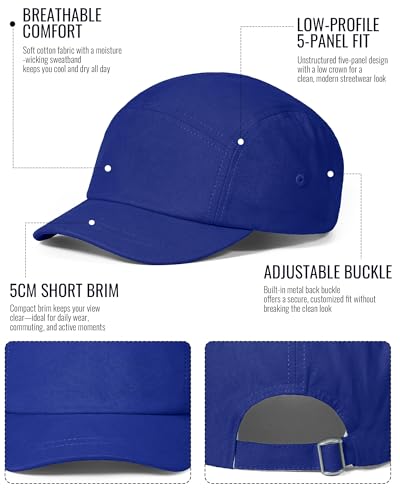 CLAPE Short Brim 5 Panel Hat, Low Profile Breathable Cotton Cap - color: Bs25dy07-royalblue