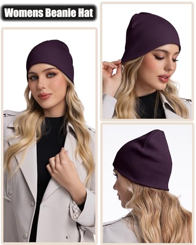 100% Cotton Beanie Hat Cuffless Beanies Warm Knit Winter Skull Cap - color: 1pcs-purple