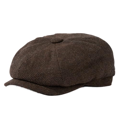 TOP-EX Wool Tweed Newsboy Cap for Men 8 Panel Vintage Flat Ivy Hat - color: Brown-herringbone, size: 3X-Large