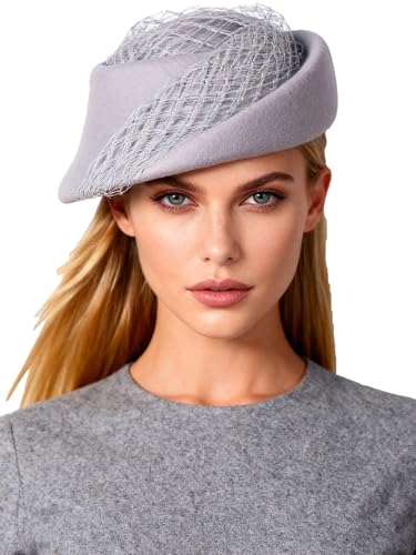 Small Top Hats for Women Elegant Winter Vintage Beret Wool Felt Fedoras Ladies Luxury Wedding and Church Cap Female - color: Gray