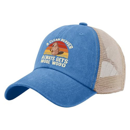 A Clean Beaver Always Gets More Wood Trucker Hats - Women's & Men's Funny Dad Hats - Perfect Birthday Gifts - color: Lake Blue