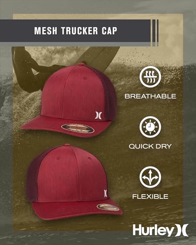 Hurley Mens Mini Icon Mesh Panel Fitted Trucker Baseball Cap - color: Noble Red, size: Large-X-Large