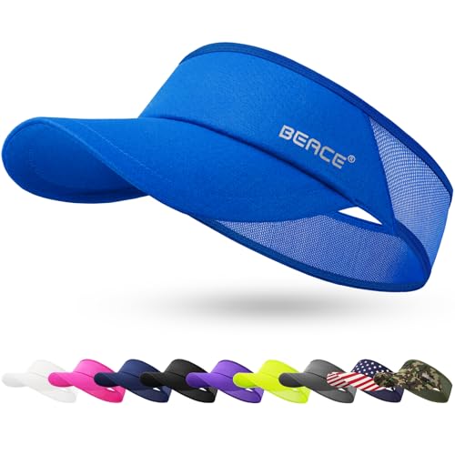BEACE Sun Visor Hat Women Men-Sports Lightweight Wicking Stretchy Sunvisor Cap for Golf Tennis Running Pickleball Beach - color: Bule