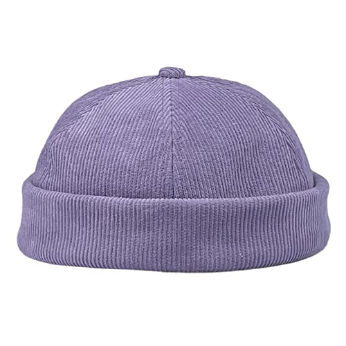 Vintage Old School Unisex Roll Cuff Brimless Sailor Docker Hat - color: 389-purple
