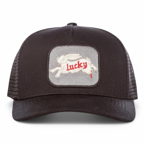 Lucky Brand Trucker Hat | Snapback | Adjustable | Mesh Back | Retro | Baseball Cap | Golf | Fishing | American Heritage - color: Rabbit Foot - Black